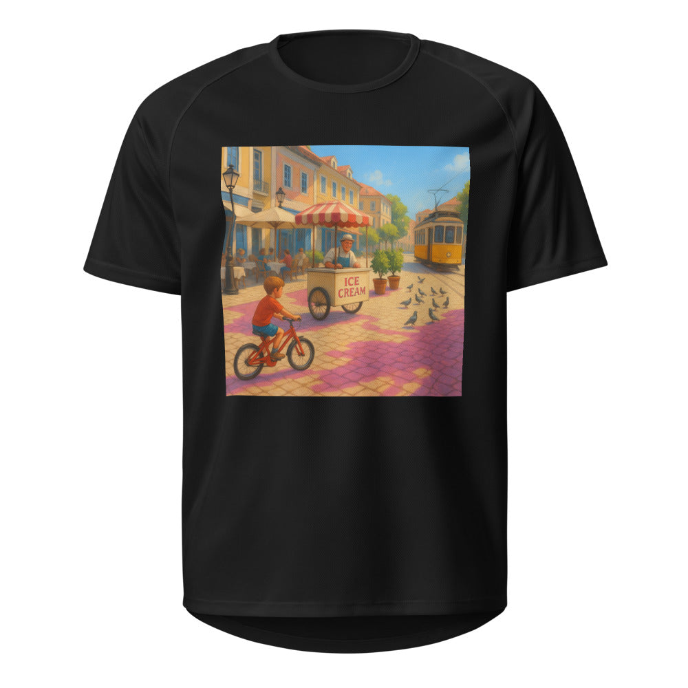 Magenta Shadows on Cobblestone Plaza - Black