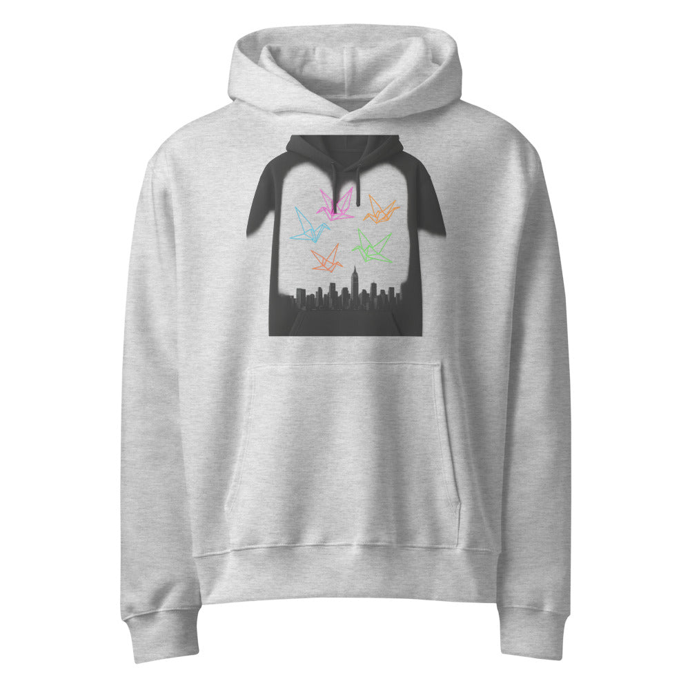 Neon Origami Crane Skyline - Athletic Heather