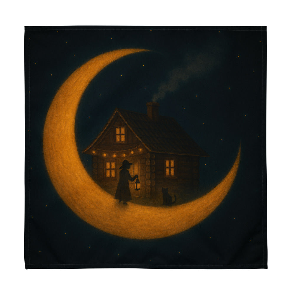 Moonlit Cottage and Porch Cat - White