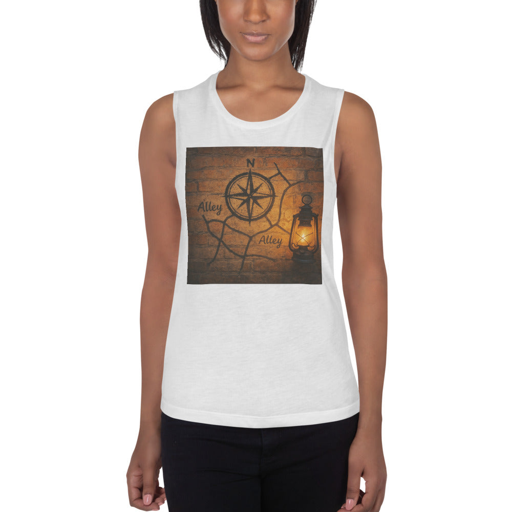 Lanternlit Alleyway Compass Mural - White