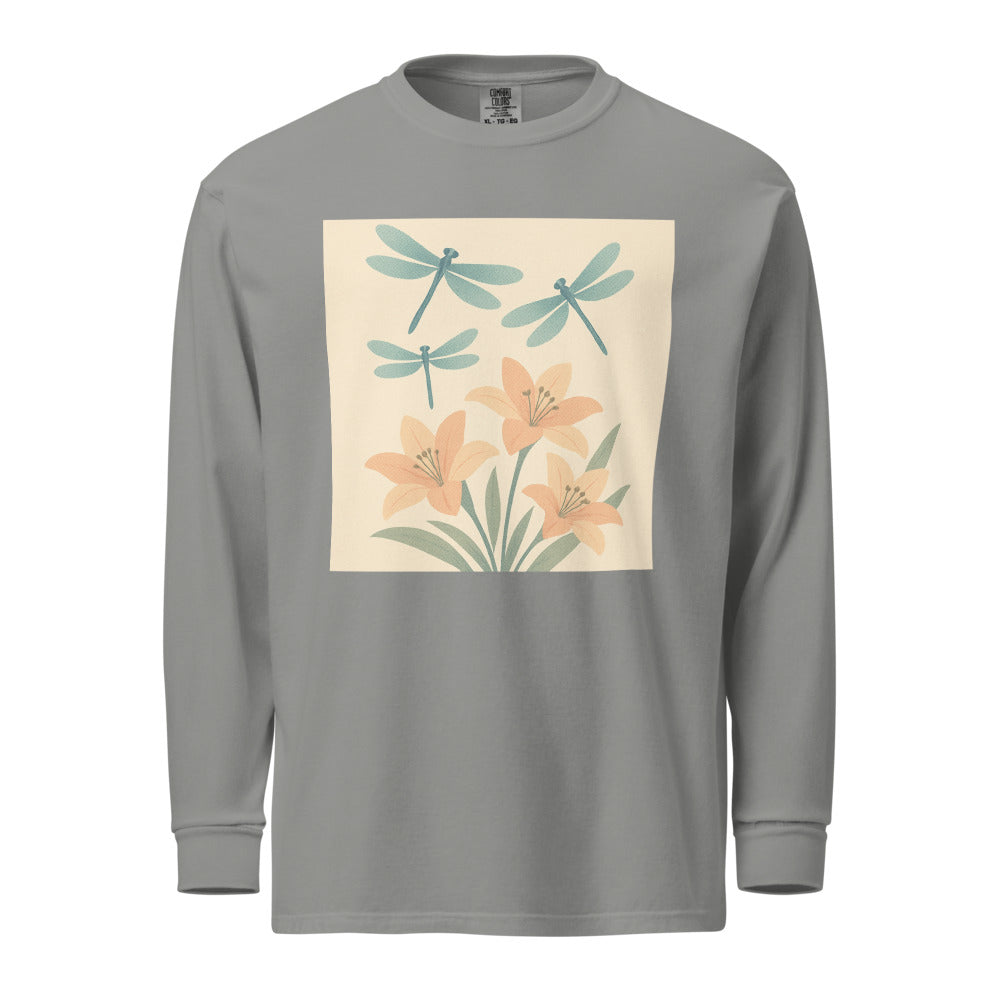 Dragonflies Over Peach Lilies - Grey