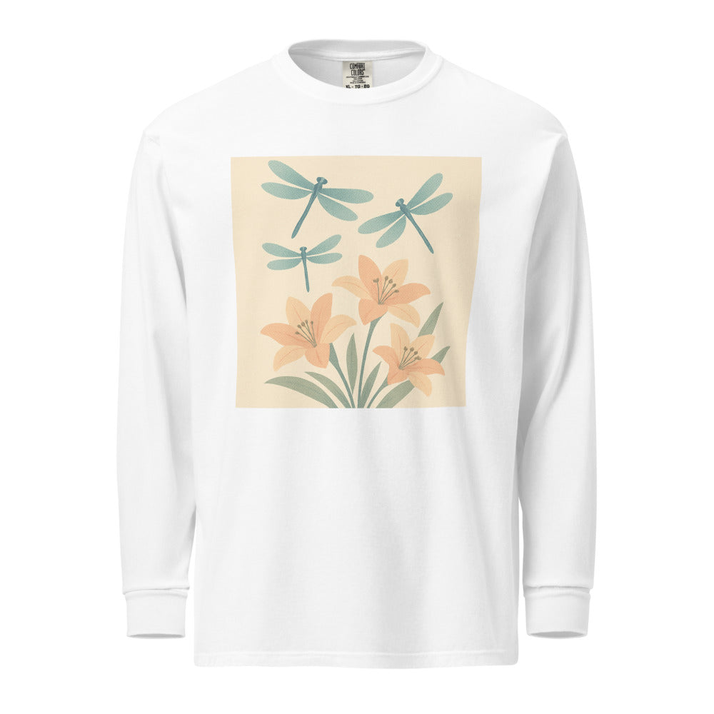 Dragonflies Over Peach Lilies - White