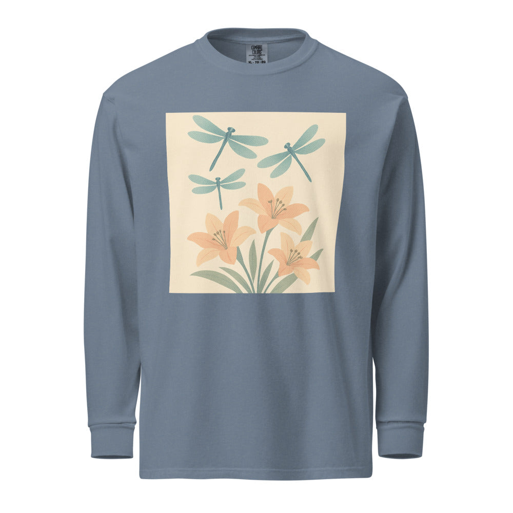 Dragonflies Over Peach Lilies - Blue Jean
