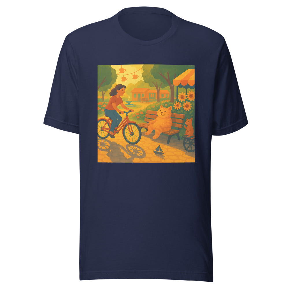 Sunlit Bike Ride with Flower Basket - Navy