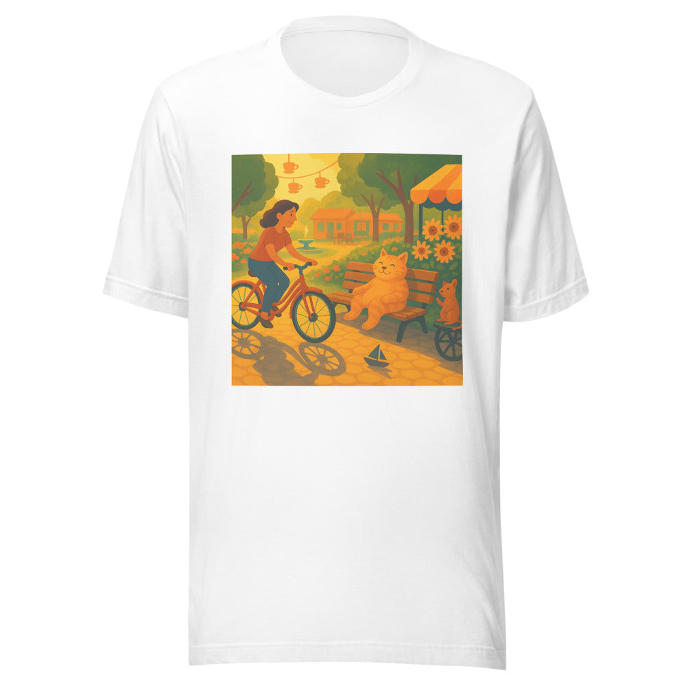 Sunlit Bike Ride with Flower Basket - White
