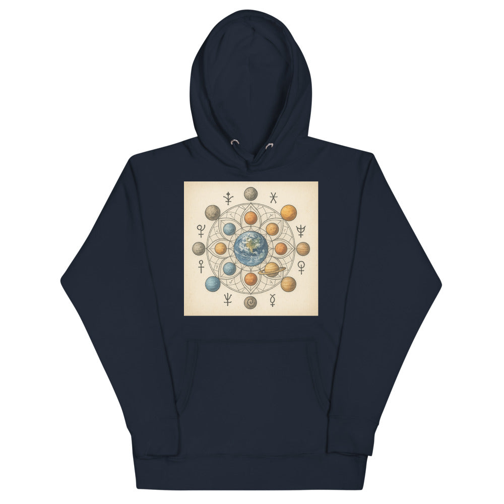 Hand-Drawn Planetary Mandala - Navy Blazer