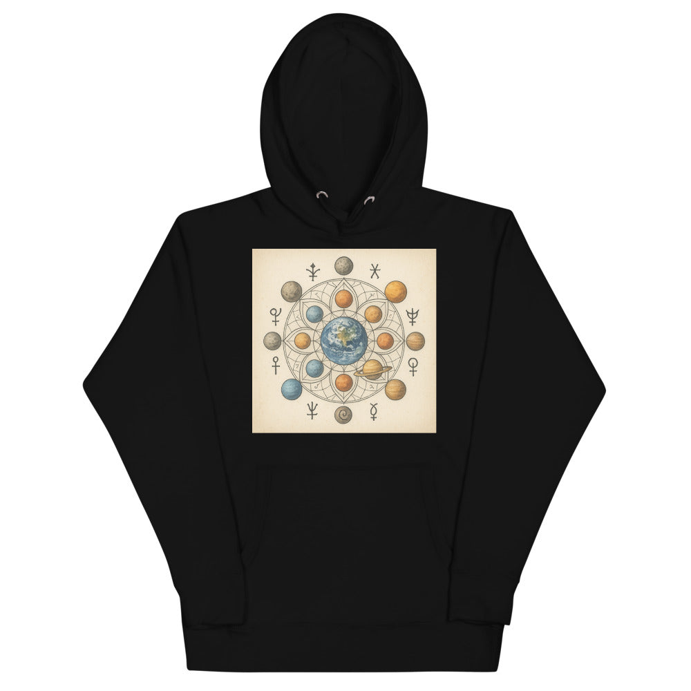 Hand-Drawn Planetary Mandala - Black