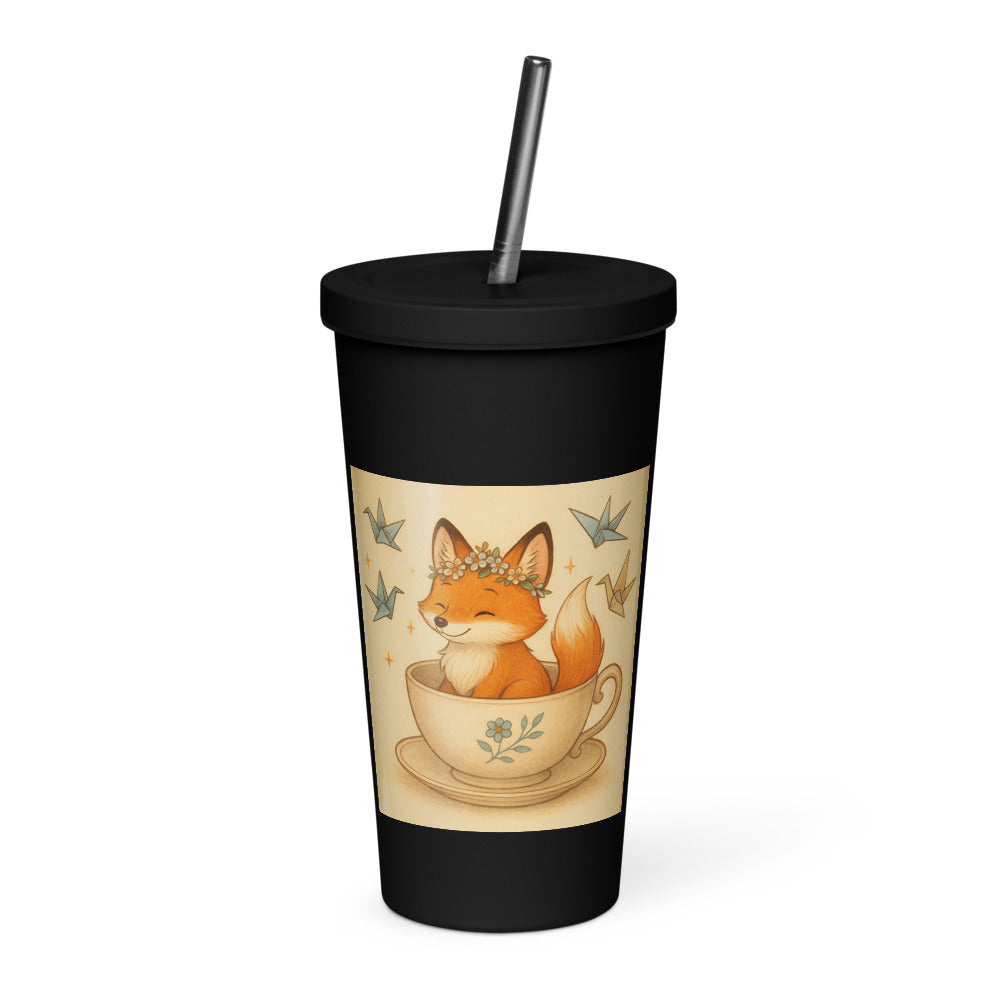 Teacup Fox with Flower Crown - Black