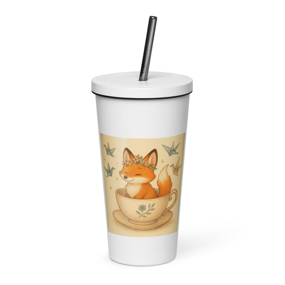 Teacup Fox with Flower Crown - White
