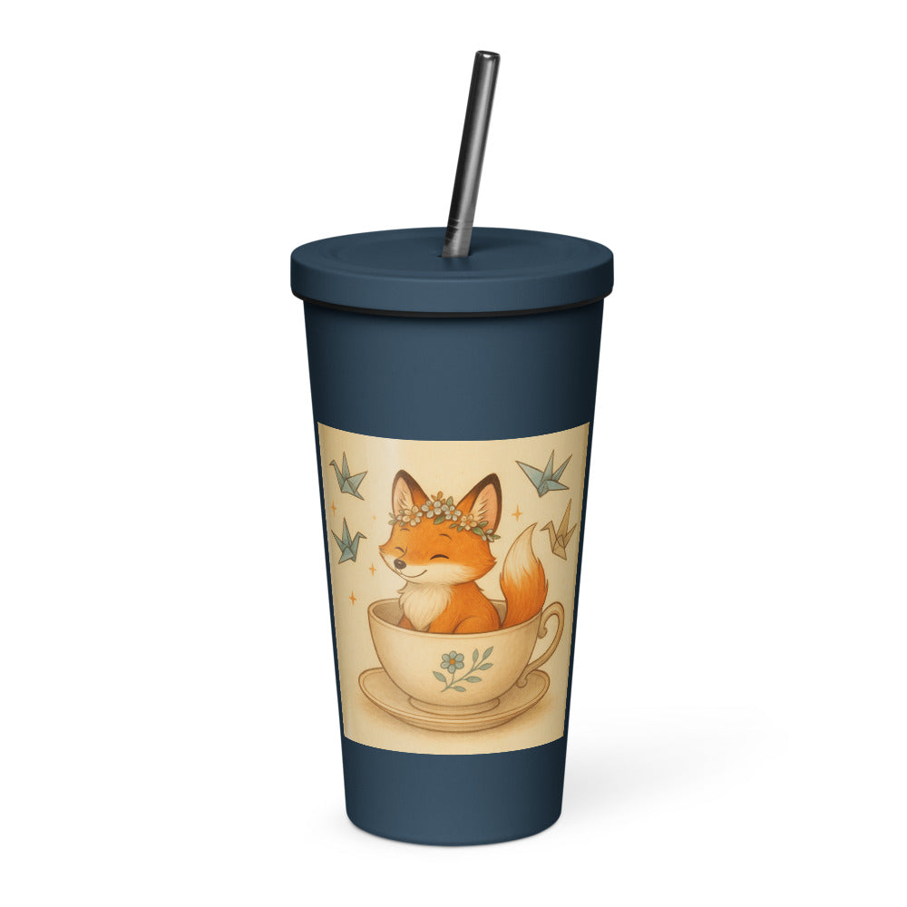 Teacup Fox with Flower Crown - Navy