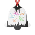Neon Origami Crane Skyline - White aluminum