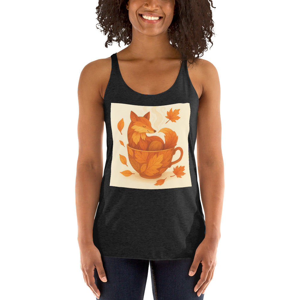Cozy Steaming Teacup Fox - Vintage Black