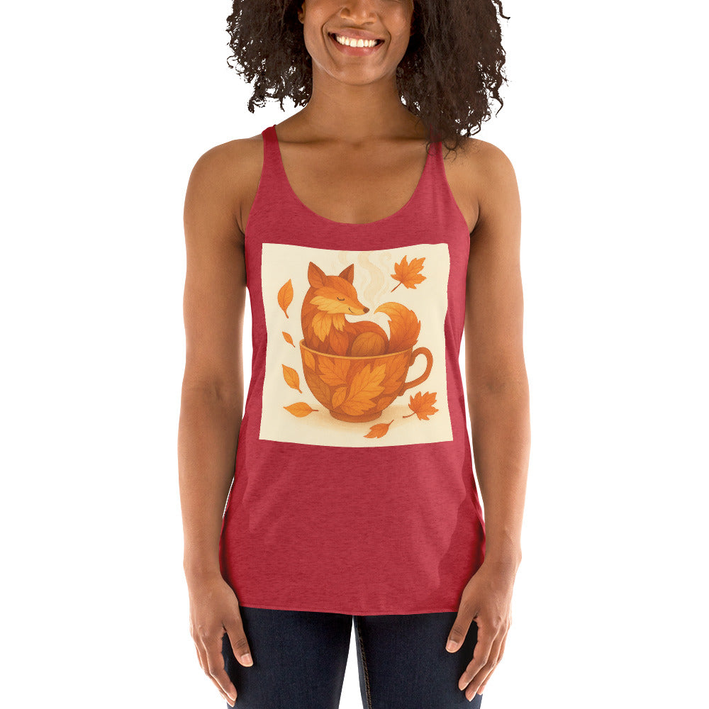 Cozy Steaming Teacup Fox - Vintage Red