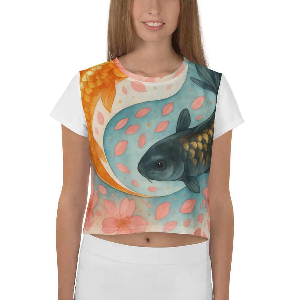 Gilded Koi Cherry Blossom Harmony - White