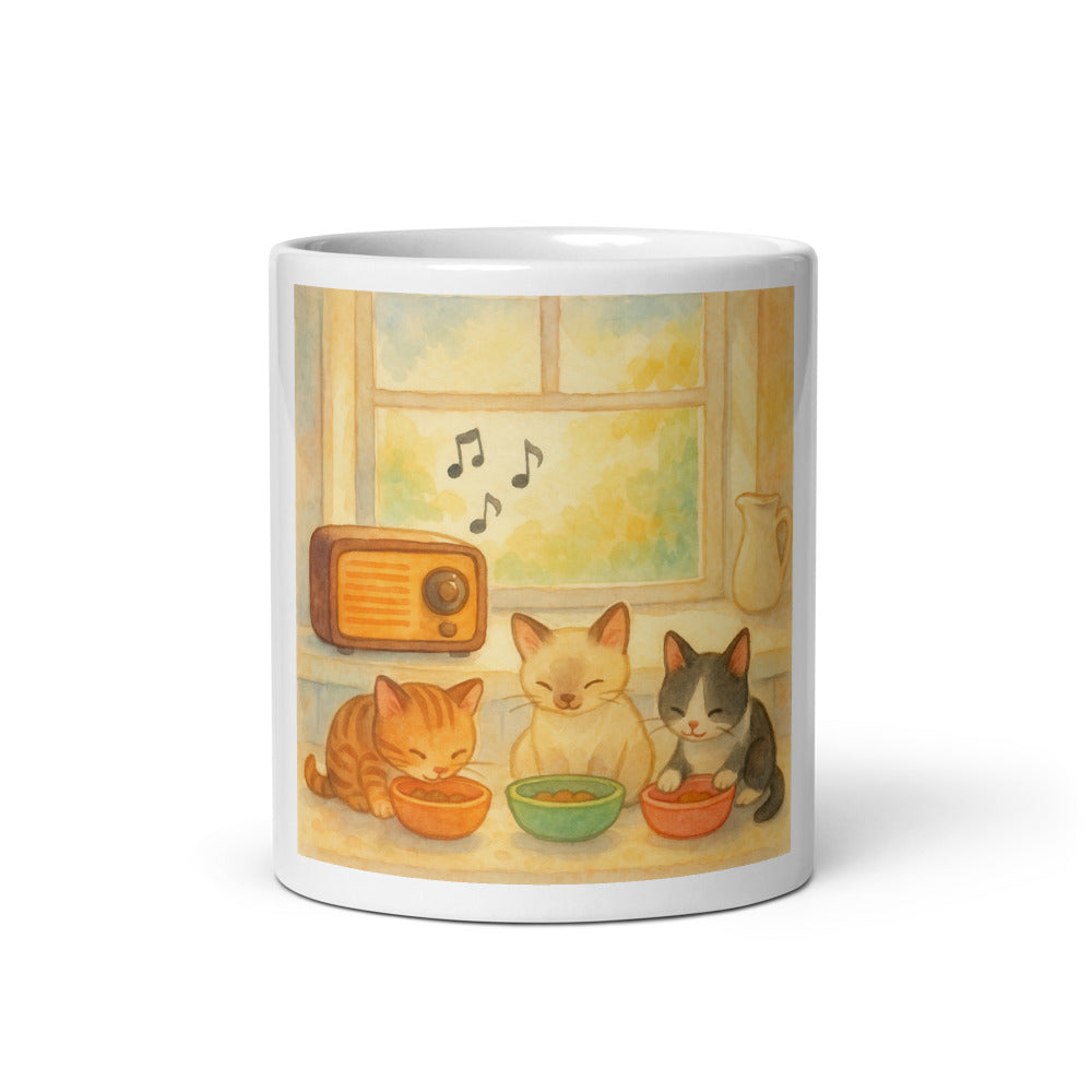 Sunlit Serenade with Kittens - White