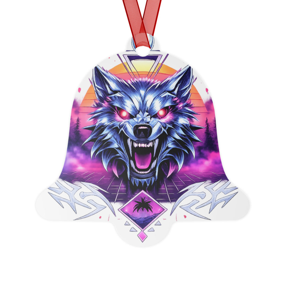 Retro Neon Wolf Howl - White aluminum