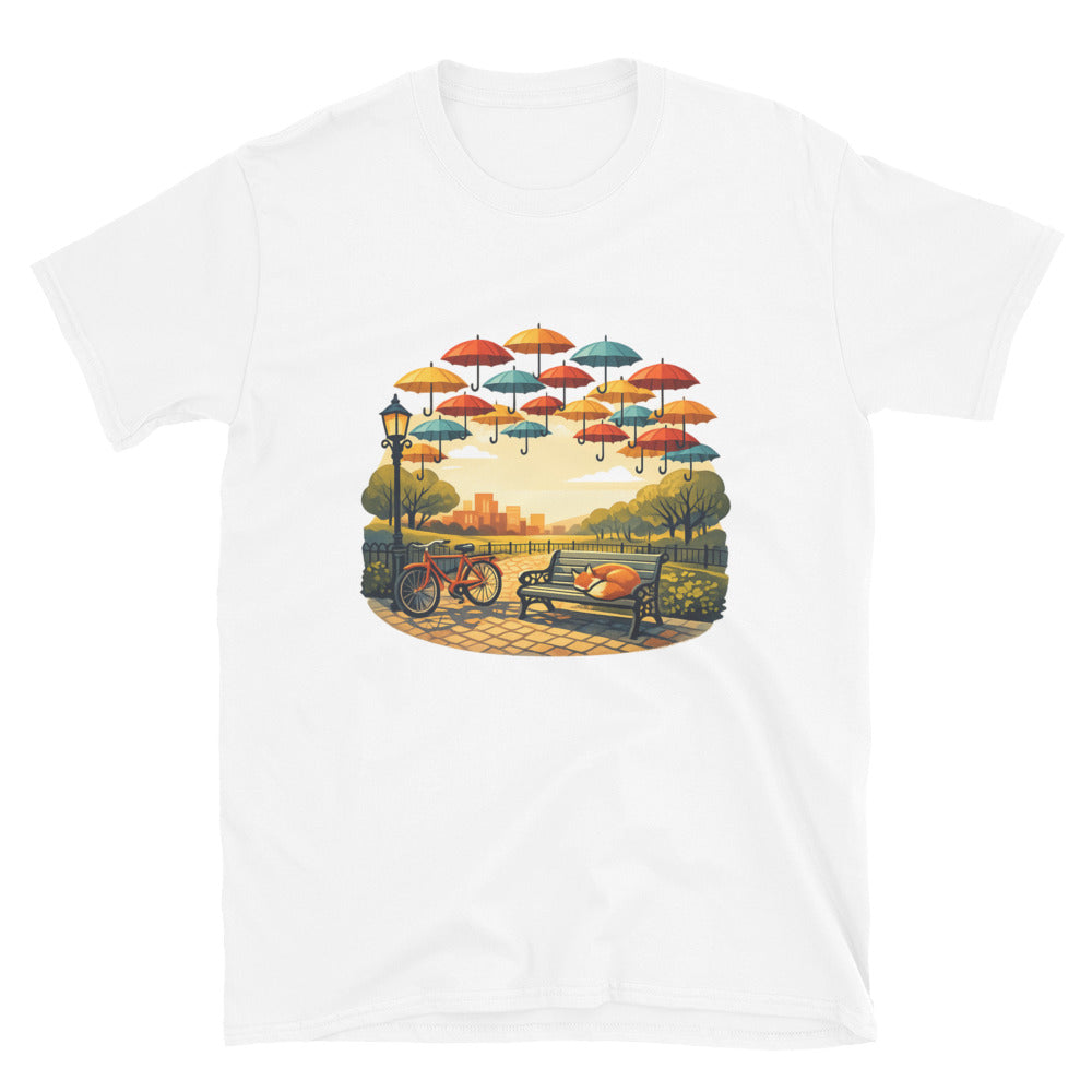 Fox Beneath Floating Umbrellas - White