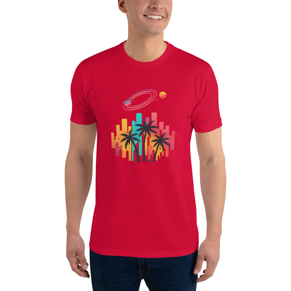 Neon Soundwave Palm Skyline - Red