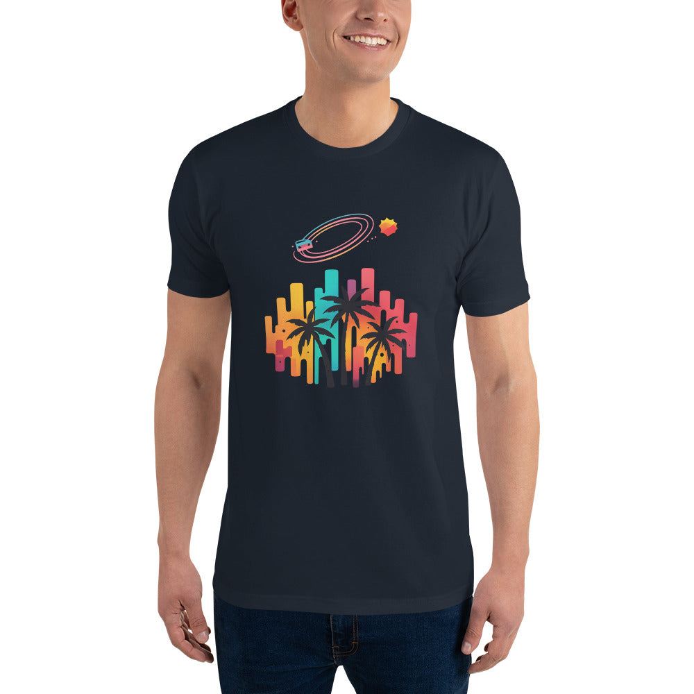 Neon Soundwave Palm Skyline - Midnight Navy