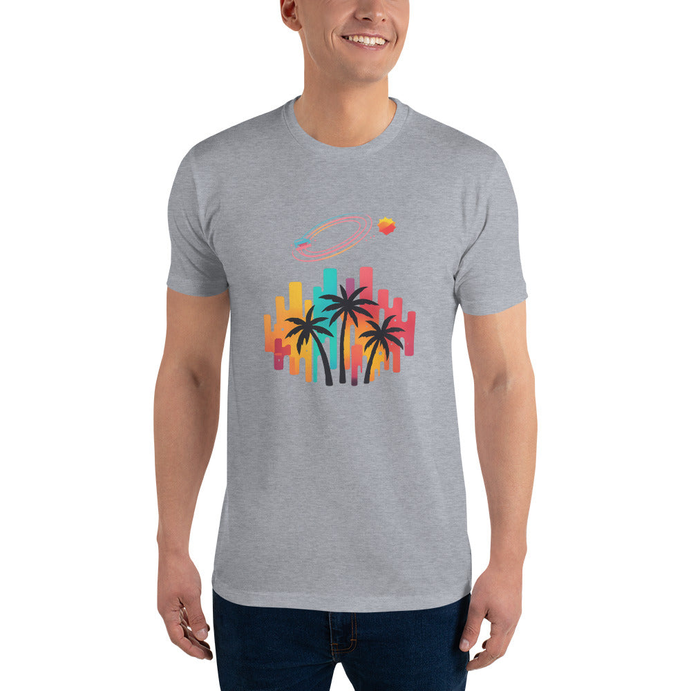 Neon Soundwave Palm Skyline - Heather Grey